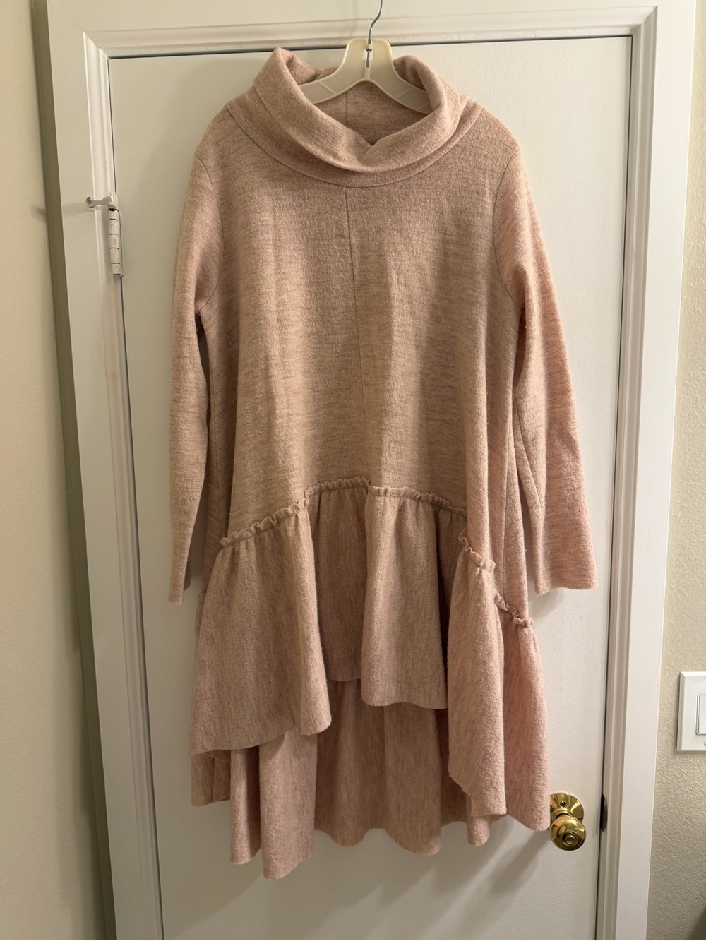 Free people Soft Pink Cowl Neck Tiered Women's dress /tunic  100% merino wool